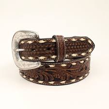 ARIAT BROWN FLORAL EMBOSSED MENS BELT