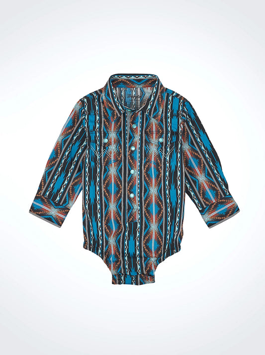 BABY BOY'S LONG SLEEVE CHECOTAH WESTERN SNAP BODYSUIT