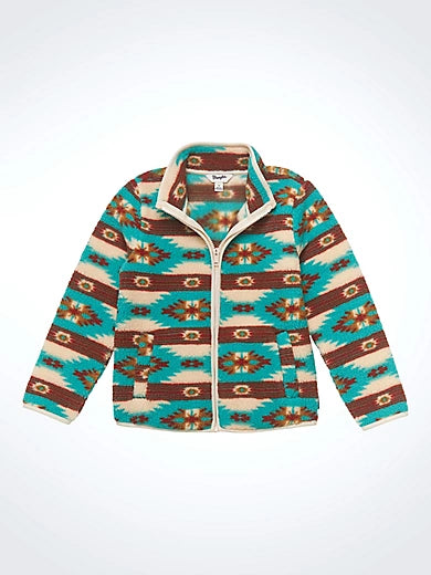 GIRL'S SOUTHWESTERN SHERPA FULL ZIP JACKET IN GREEN MULTI