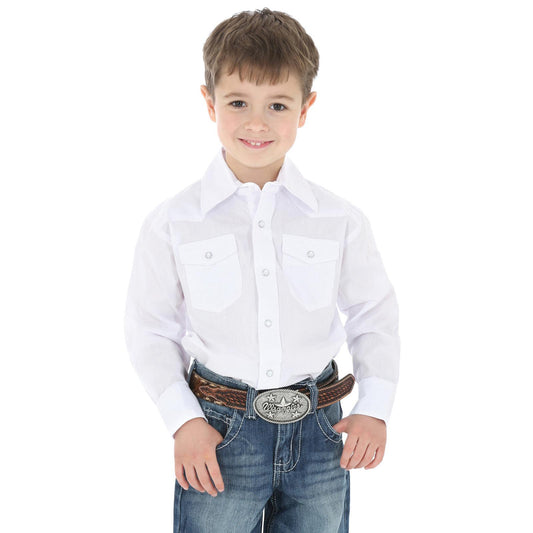 White Long Sleeve Dress Western Solid Snap Shirt