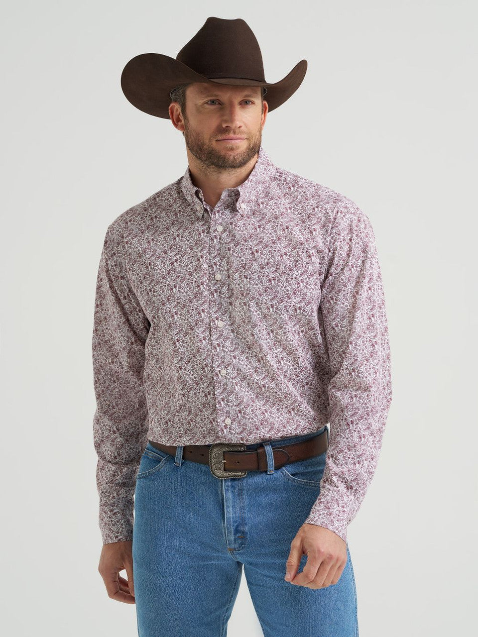 WRANGLER BURGUNDY PAISLEY PRINT - MENS SHIRT