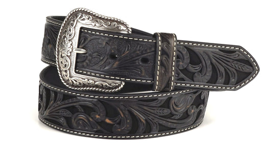ARIAT Western Belt Womens Floral Embossed Leather Black