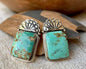 Square Turquoise Flower Pattern Dangle Earrings