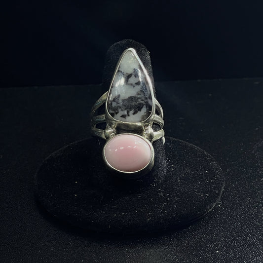 Pink Opal & White Buffalo Turquoise Ring