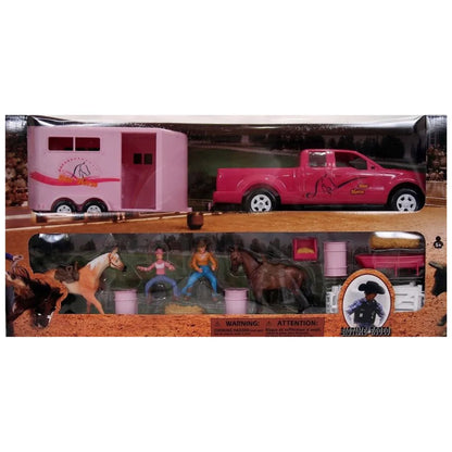 M&F Children's Rodeo Pink Truck Trailer and Horse Toy Set