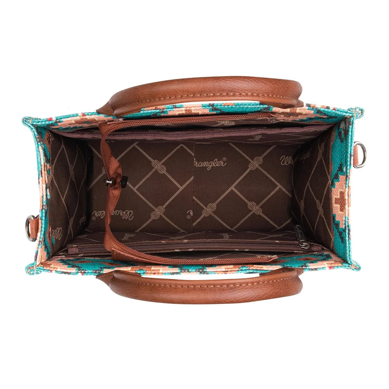 Wrangler Ladies Southwestern Small Turquoise Crossbody Tote Bag