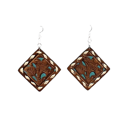 Blazin Roxx Ladies Embossed Leather Brown Drop Earrings