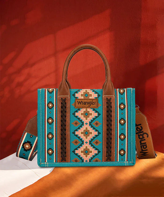 Wrangler Ladies Southwestern Small Turquoise Crossbody Tote Bag